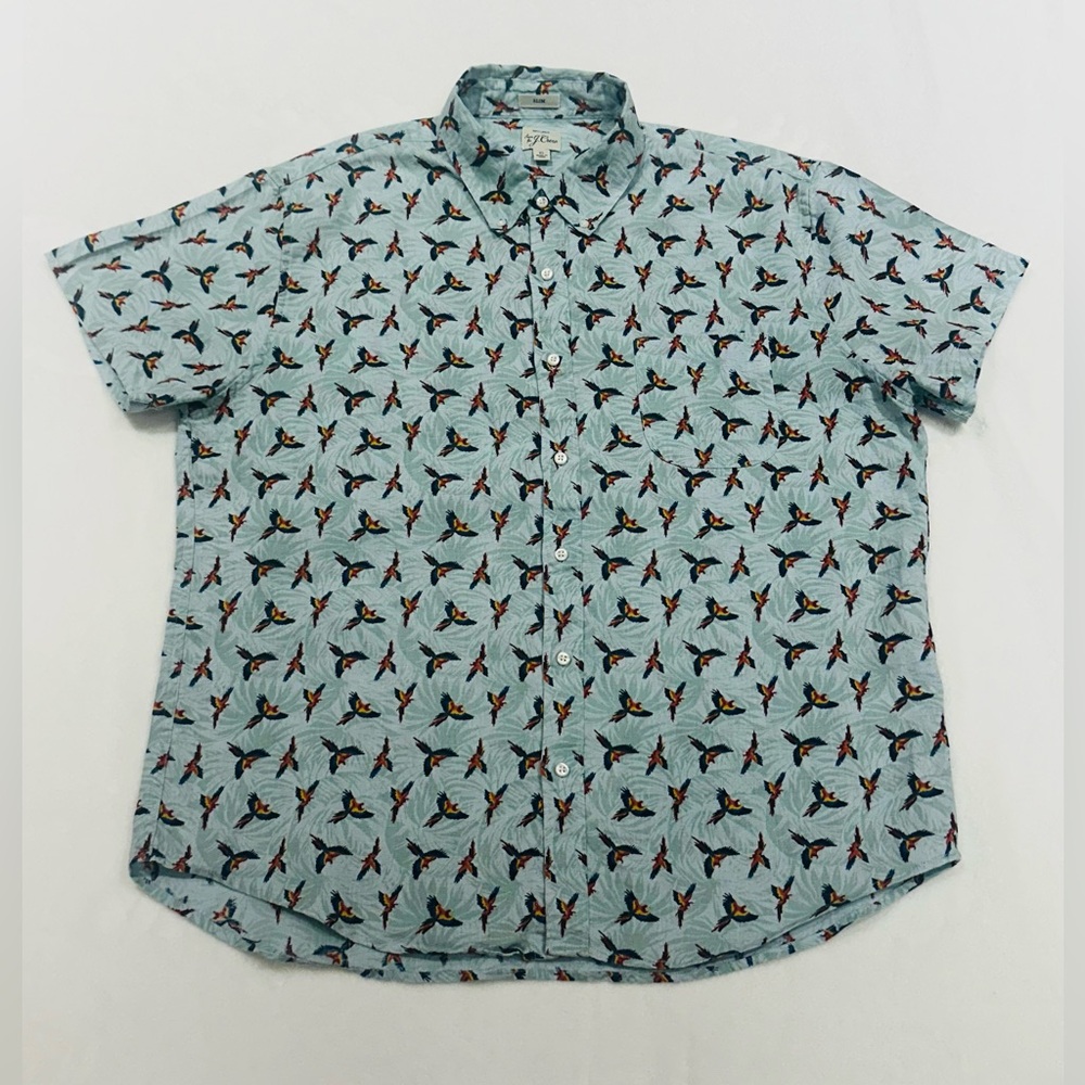 J.Crew Linen Button Down Hawaiian Bird Shirt Men’s Slim-Fit Size XL